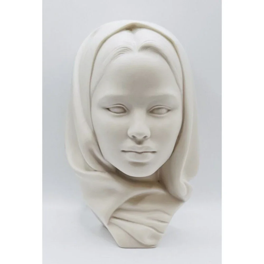 Modern Ceramic Veiled Woman Bust Sculpture White Matte Art Statue Angus 8.5”
